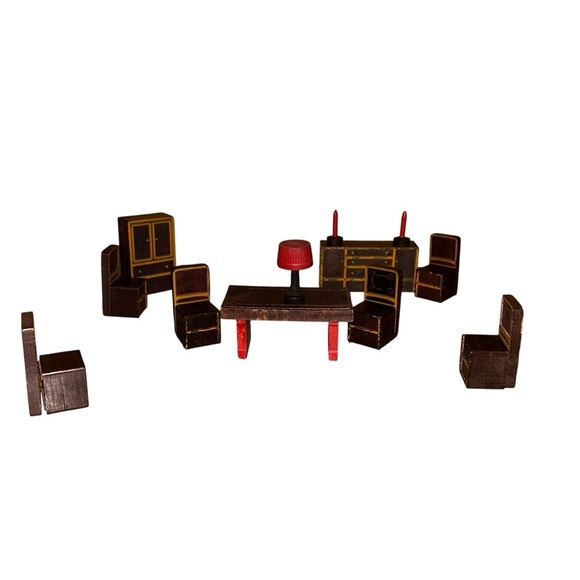 Vintage Toys That Teach Dining Room Set w/ Box The Embossing Co Dollhouse 1930s - Picture 6 of 16